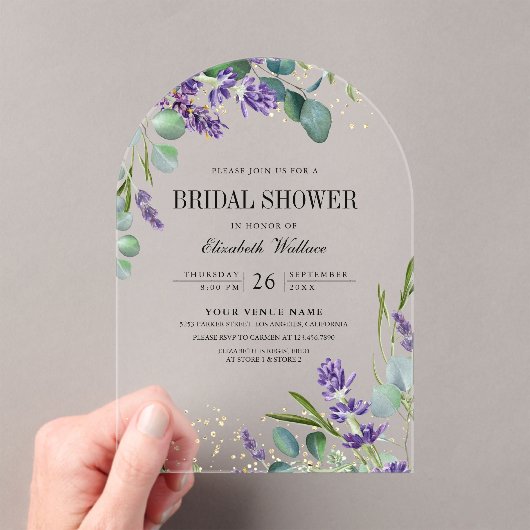 Lavender Eucalyptus Bridal Shower アクリル招待状 (インサイチュ (ポータブル))