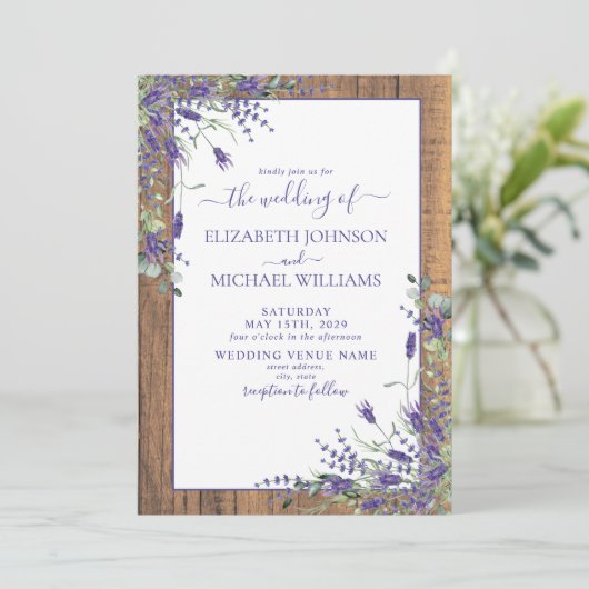 Lavender Eucalyptus Greenery Photo Wedding 招待状 (スタンド正面)