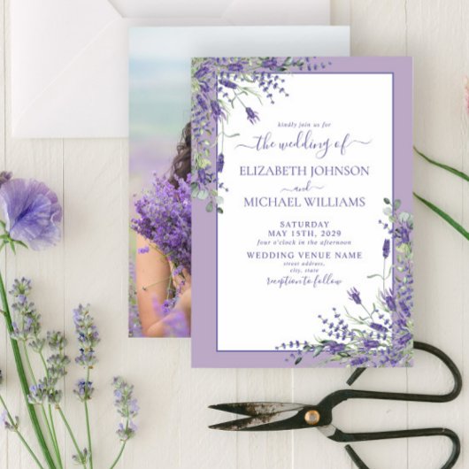 Lavender Eucalyptus Greenery Photo Wedding Invitat 招待状