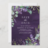 Lavender Eucalyptus QR Code Photo Purple Wedding セーブザデート (正面)