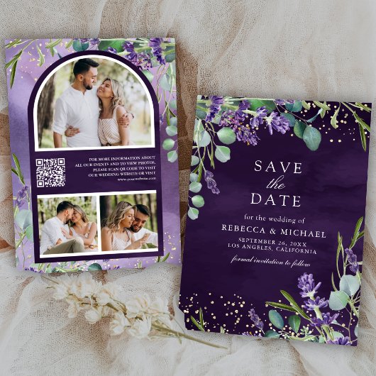 Lavender Eucalyptus QR Code Photo Purple Wedding セーブザデート