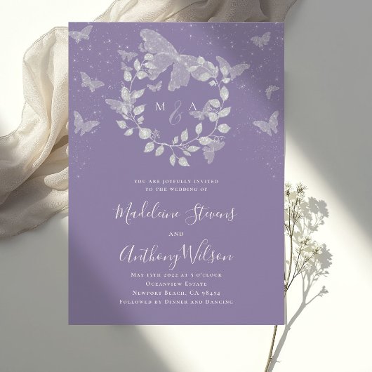 Lavender Eucalyptus Romantic Butterfly Wedding 招待状