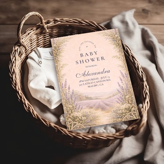 Lavender Field Countryside Baby Shower 招待状