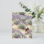 Lavender Field Essential Oil Watercolor Pattern ポストカード (スタンド正面)