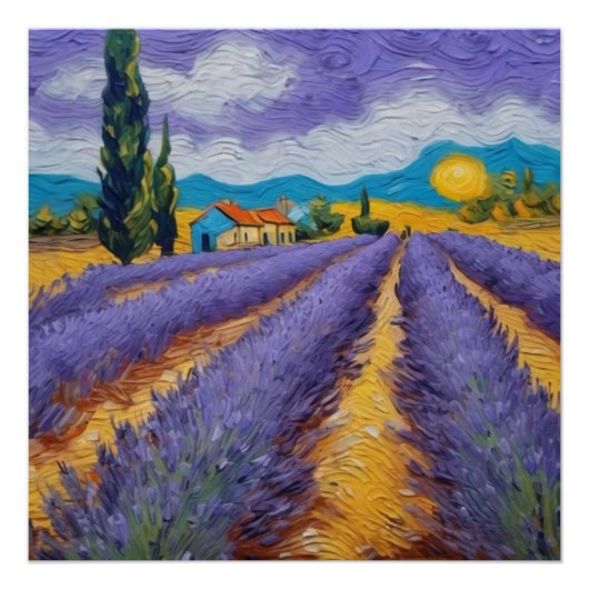 lavender field in van gogh style ポスター (正面)