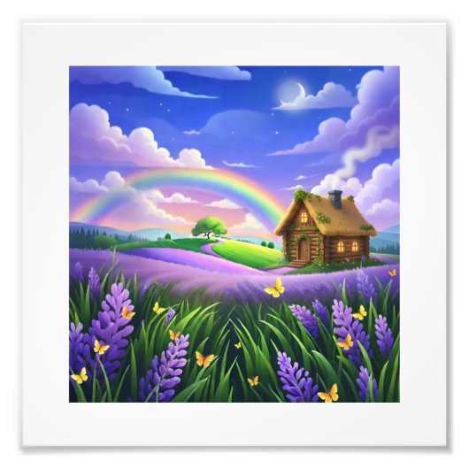 Lavender Field Rainbow Cottage Dream フォトプリント (正面)