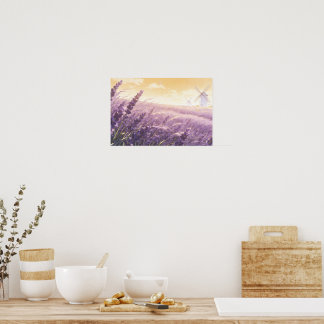 Lavender Field Sunset Poster ポスター
