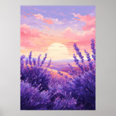 Lavender Field Sunset Wall Art Print Poster ポスター (正面)