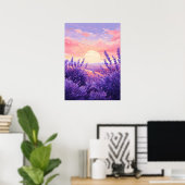 Lavender Field Sunset Wall Art Print Poster ポスター (ホームオフィス)