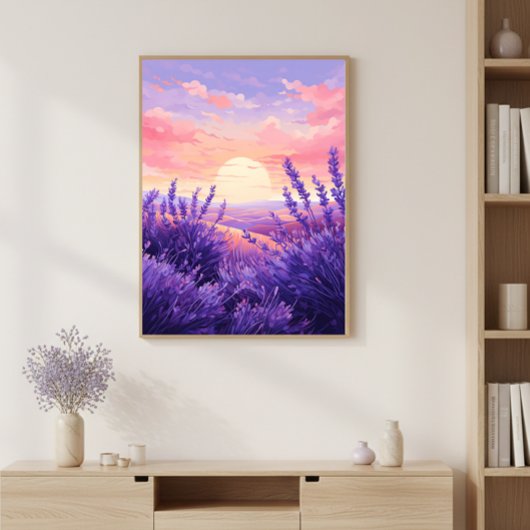 Lavender Field Sunset Wall Art Print Poster ポスター
