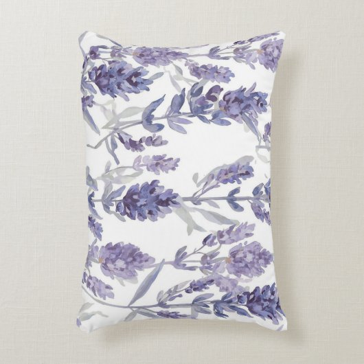 Lavender Fields | Purple Watercolor Flower Pattern アクセントクッション (正面(垂直))
