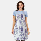 Lavender Fields | Purple Watercolor Flower Pattern エプロン (着用した状態)