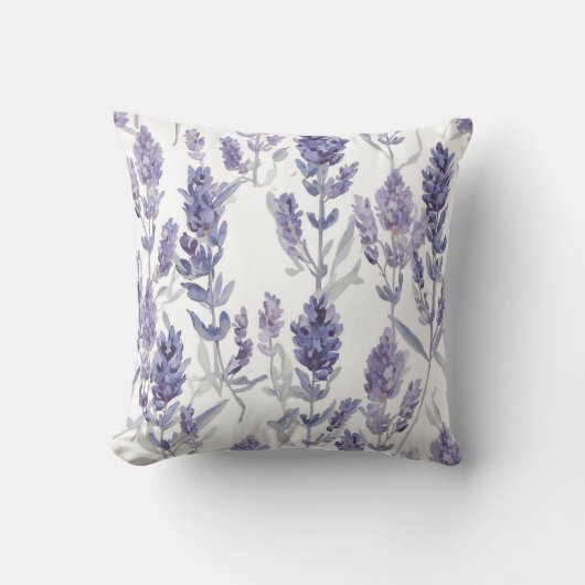 Lavender Fields | Purple Watercolor Flower Pattern クッション (正面)