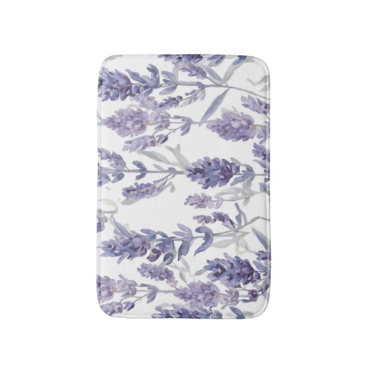 Lavender Fields | Purple Watercolor Flower Pattern バスマット (正面縦)