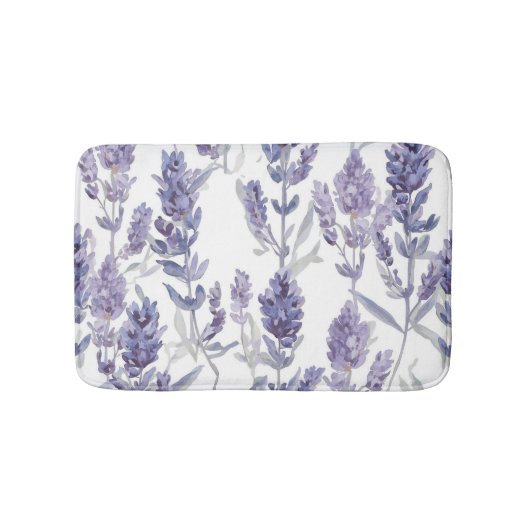 Lavender Fields | Purple Watercolor Flower Pattern バスマット (正面)