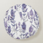 Lavender Fields | Purple Watercolor Flower Pattern ラウンドクッション (裏面)