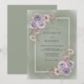 Lavender Floral Aesthetic Wedding 招待状 (正面/裏面)