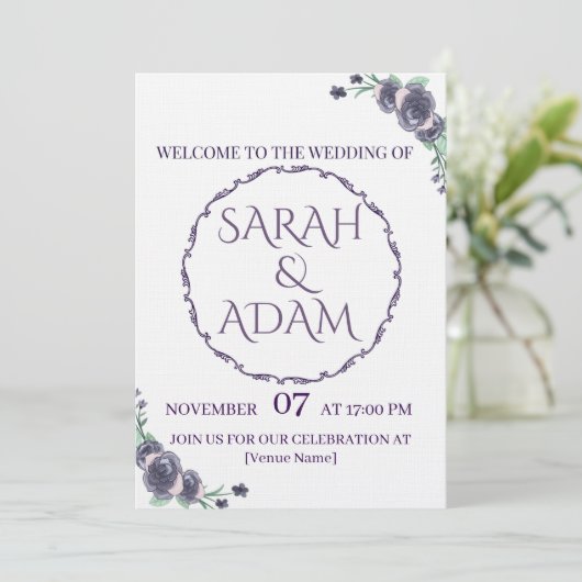 Lavender Floral All-in-One Wedding Invite 招待状 (スタンド正面)