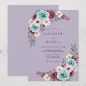 Lavender Floral Arch Wedding 招待状 (正面/裏面)