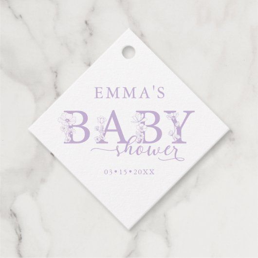 Lavender Floral Baby Shower | Elegant Wildflower フェイバータグ (正面)