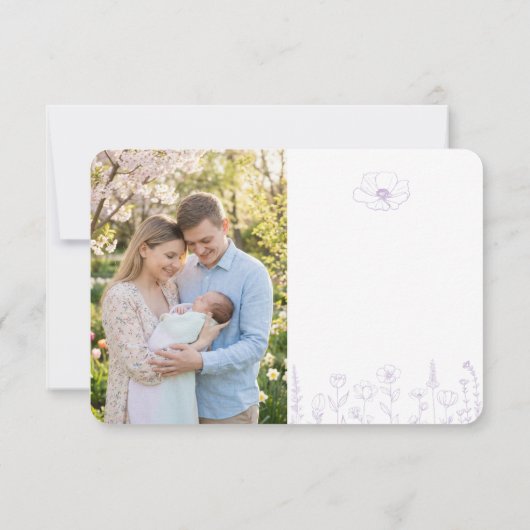 Lavender Floral Baby Shower Photo サンキューカード (裏面)