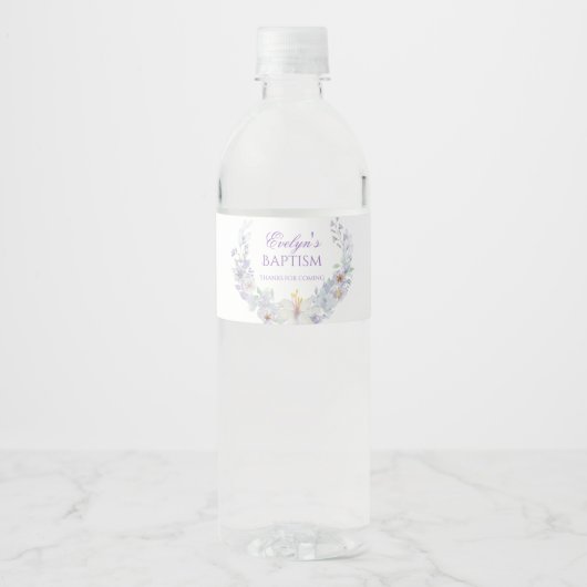 Lavender Floral Baptism Water Bottle Label ペットボトルラベル (正面)