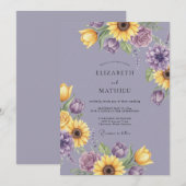 Lavender Floral Bloom Wedding 招待状 (正面/裏面)