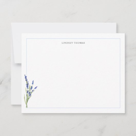 Lavender Floral Border Personalized Stationery ノートカード (正面)