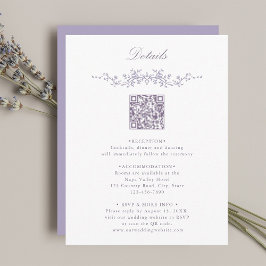 Lavender Floral Border QR Code Wedding Details エンクロージャーカード