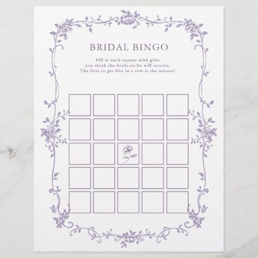 Lavender Floral 'Bridal Bingo' Bridal Shower Game (正面)