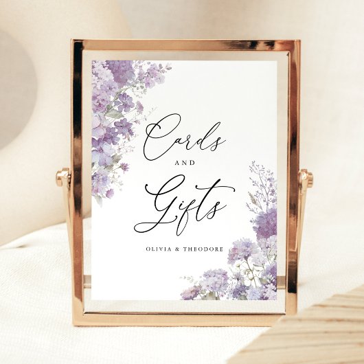 Lavender Floral Cards and Gifts Wedding Table 台座サイン