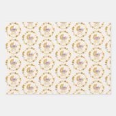 Lavender Floral Carriage Baby Shower Gift Wrap Set ラッピングペーパーシート (正面)