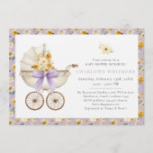 Lavender Floral Carriage Baby Shower Invite 招待状 (正面)