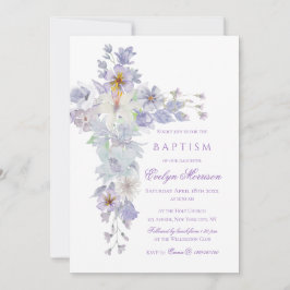 Lavender Floral Cross Baptism Invitation 招待状