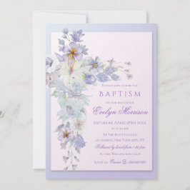 Lavender Floral Cross Baptism Invitation 招待状
