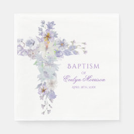 Lavender Floral Cross Baptism Napkins スタンダードランチョンナプキン