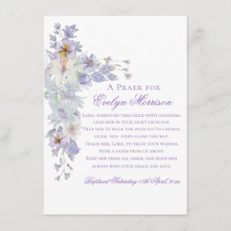 Lavender Floral Cross Baptism Prayer Card エンクロージャーカード