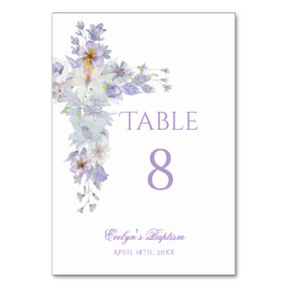 Lavender Floral Cross Baptism Table Number テーブルナンバー