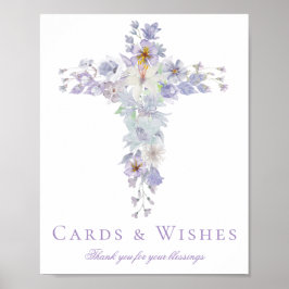 Lavender Floral Cross Baptism Welcome Poster ポスター