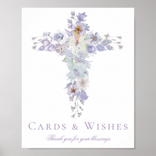 Lavender Floral Cross Baptism Welcome Poster ポスター (正面)