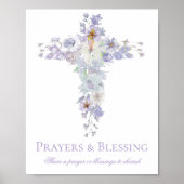 Lavender Floral Cross Baptism Welcome Poster ポスター (正面)