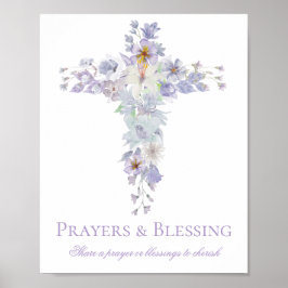 Lavender Floral Cross Baptism Welcome Poster ポスター