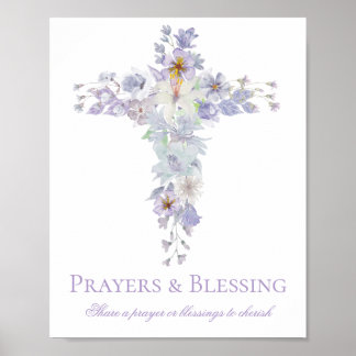 Lavender Floral Cross Baptism Welcome Poster ポスター