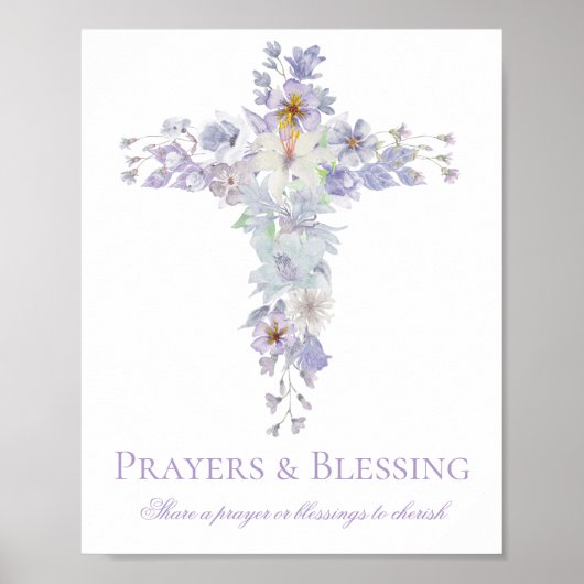 Lavender Floral Cross Baptism Welcome Poster ポスター (正面)