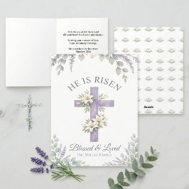 Lavender Floral Cross Christian Sunday invitation  シーズンカード