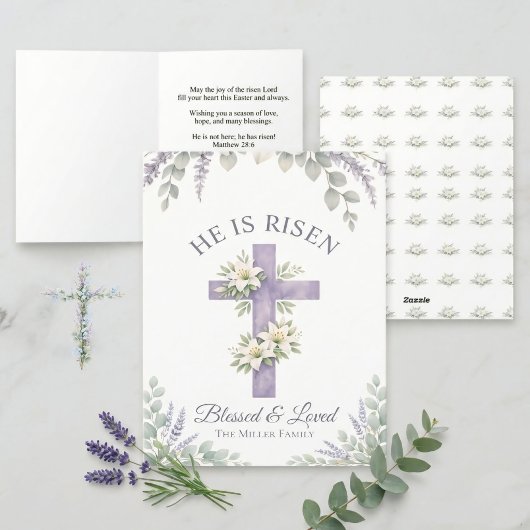 Lavender Floral Cross Christian Sunday invitation  シーズンカード