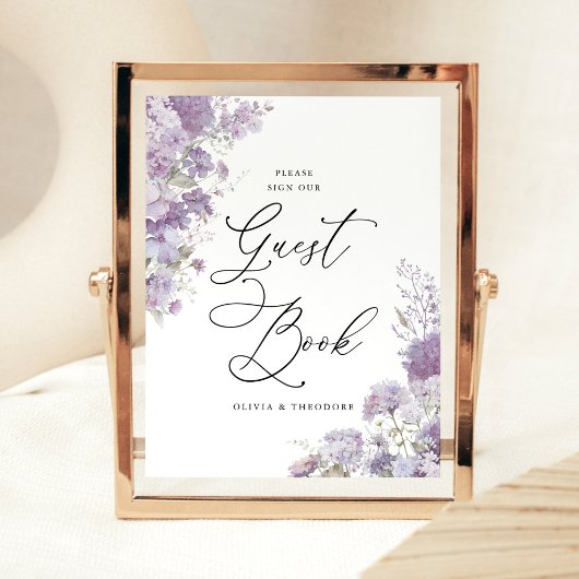 Lavender Floral Elegant Guest Book Wedding Table 台座サイン