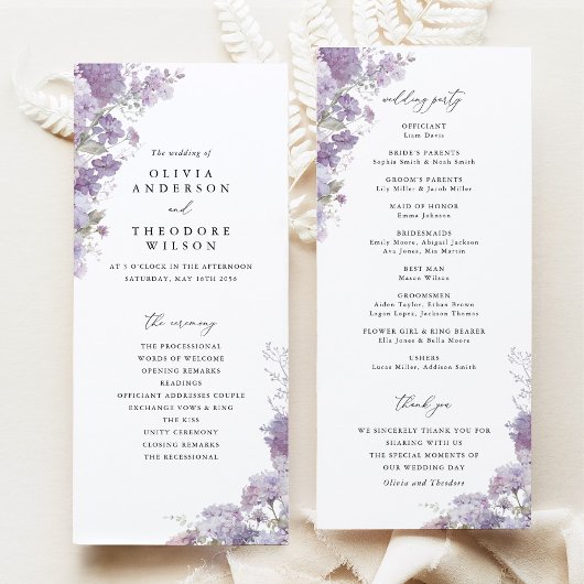 Lavender Floral Elegant Wedding Ceremony Program プログラム