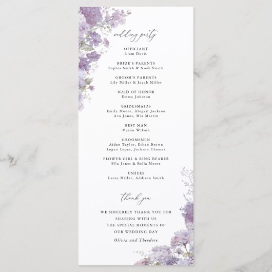 Lavender Floral Elegant Wedding Ceremony Program プログラム (裏面)