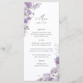 Lavender Floral Elegant Wedding Reception Dinner メニュー (正面)